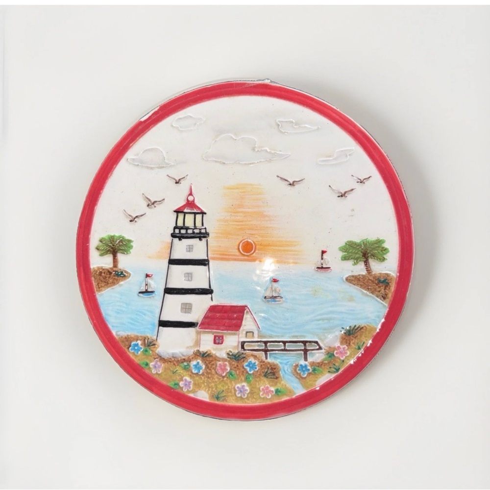 Hand-Painted Lighthouse Coastal Decorative Plate 8" Stamped KK